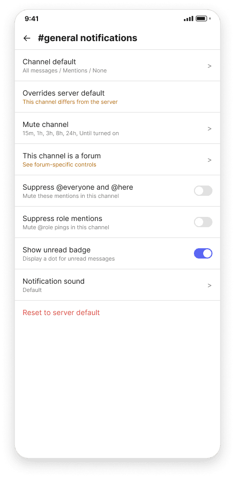 Channel notifications screen, light mode