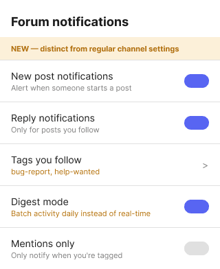 Forum notifications low fidelity, wireframe