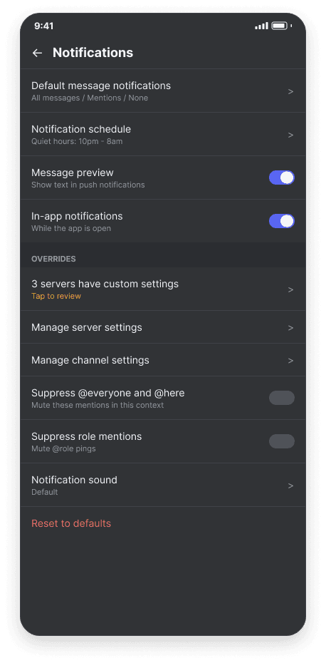 Global notifications refined wireframe, dark mode