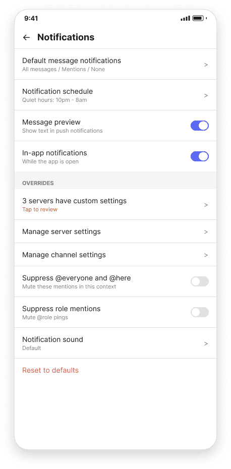 Global notifications screen, light mode