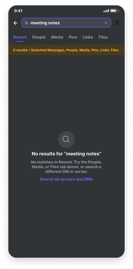 Search Empty State screen, dark mode