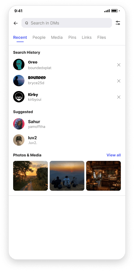 Search Recent screen, light mode