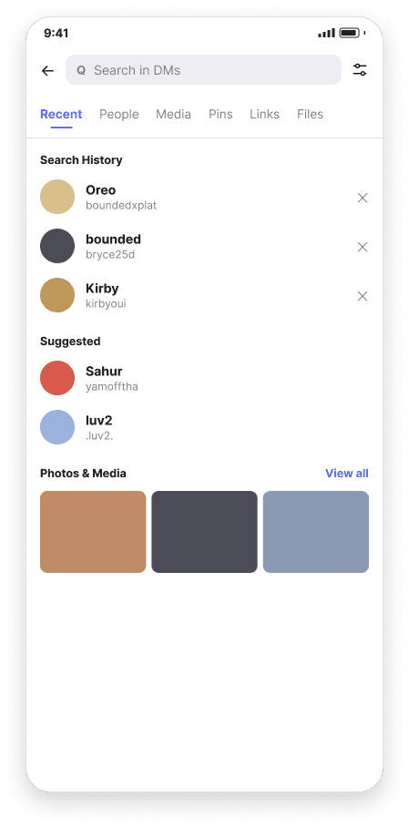 Search Recent wireframe
