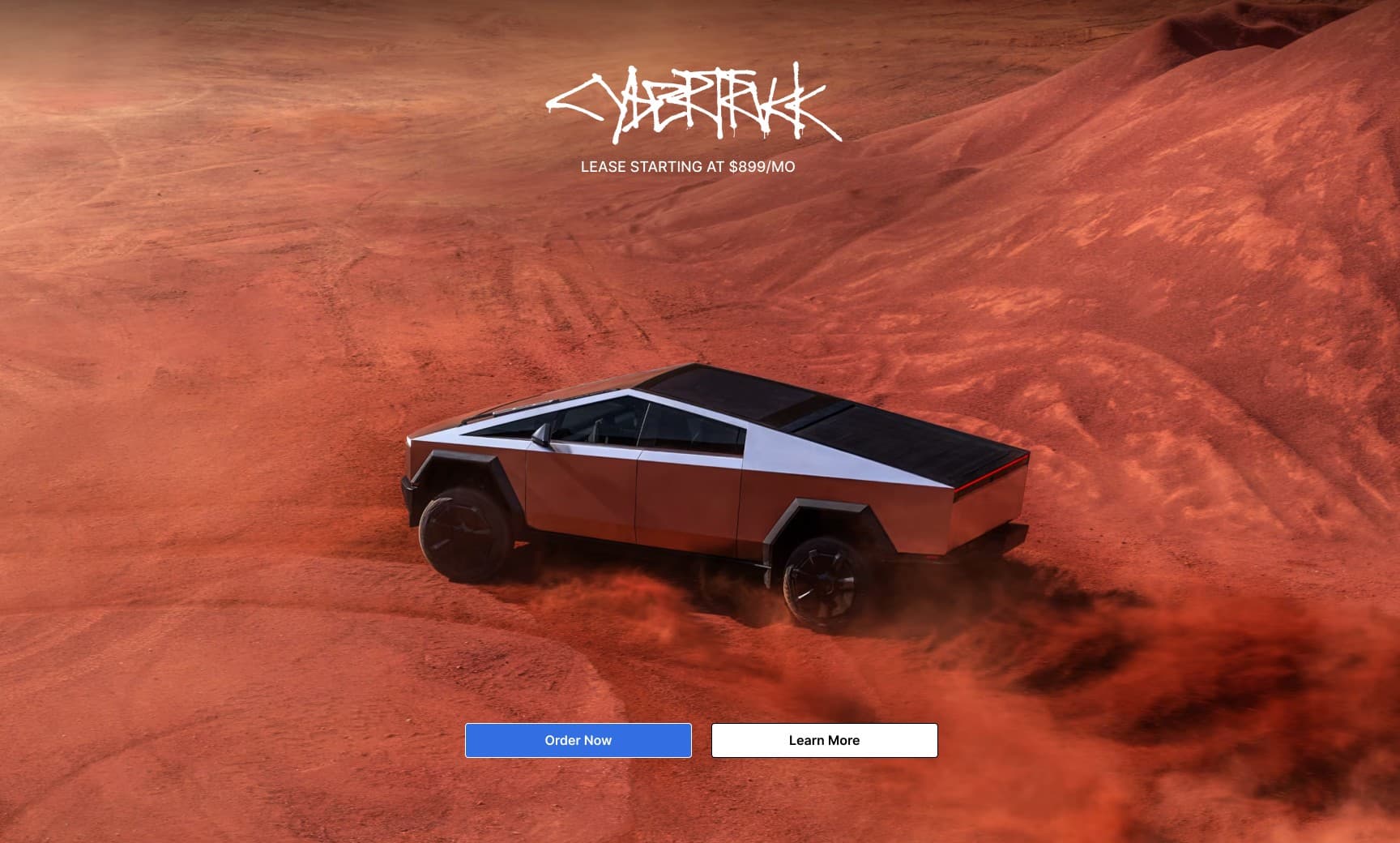 Cybertruck section of the Tesla homepage redesign